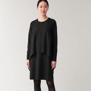 COS Soft and Comfortable Long-sleeve, Layered Black Dress Size Medium